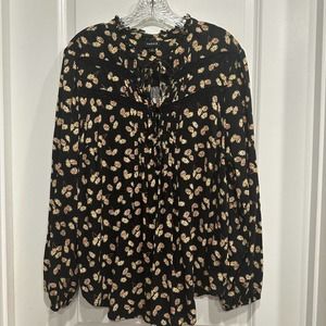 Torrid Top Womens Plus 1X Black Fall Floral V-Neck Long Sleeve Boho Blouse
